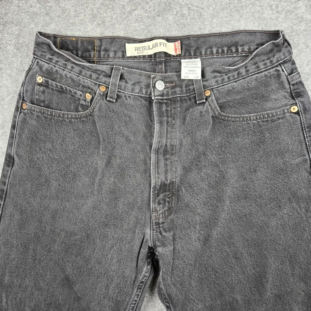 Vintage Levis 505 Jeans Mens 36x32 (Fits 34x29) Black Straight Grunge Y2K Hemmed